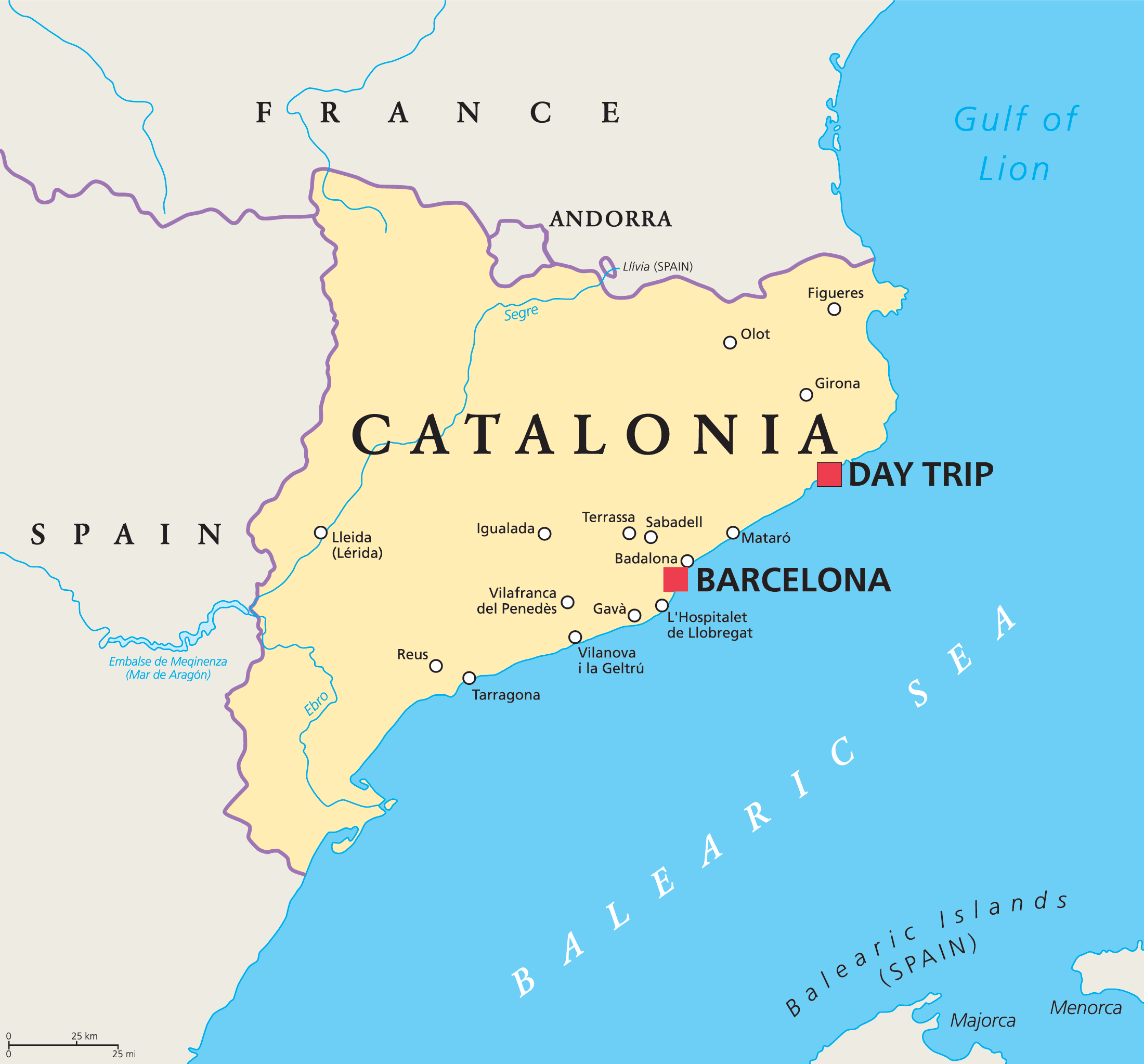 From Barcelona to the Costa Brava Spain map
