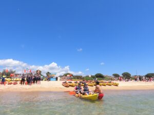 Leaving the beach on the kayak tour for a perfect day to visit Costa Brava